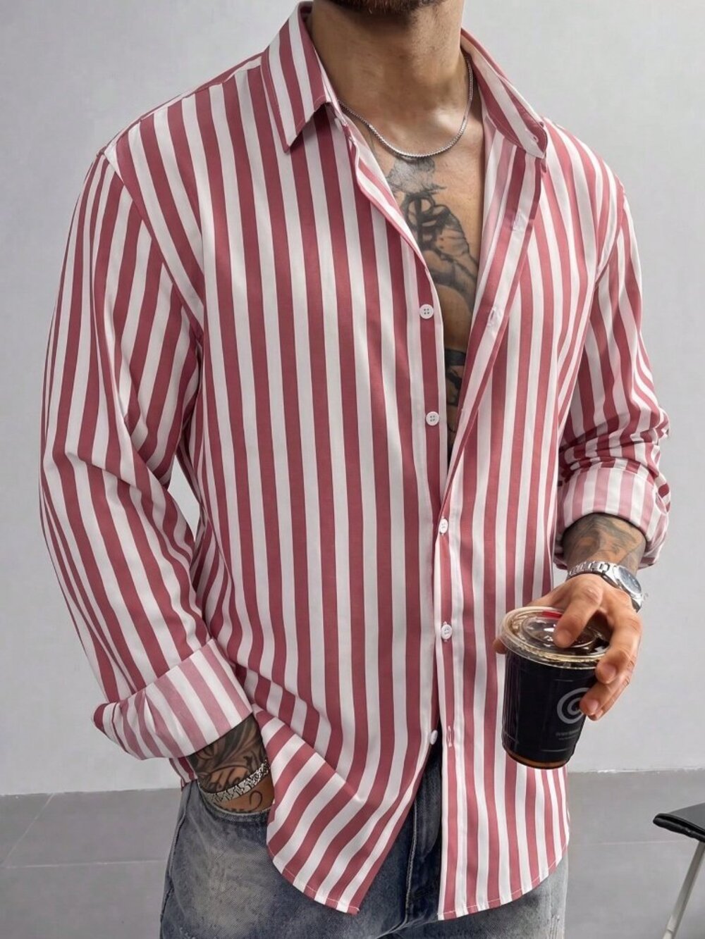 Multicolor Casual Men's Casual Striped Long Sleeve Shirt